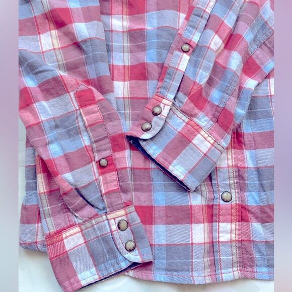 Jachs Girlfriend BEA Shirt SMALL Red Plaid Flannel Pearl Snap Button Cotton - Picture 5 of 11